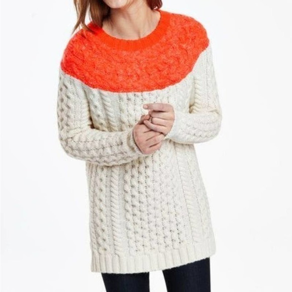 Alpaca Orange And White Sweater Anthropologie Aimee Pommed Wool Blend Alpaca Sweater (Size S)